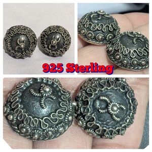 Vintage 925 Sterling Scroll Work Mexico Earrings 13.94g